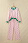 Sky Blue Polka Dot Contrast Trim Long Sleeve Top Drawstring Shift Pants Set