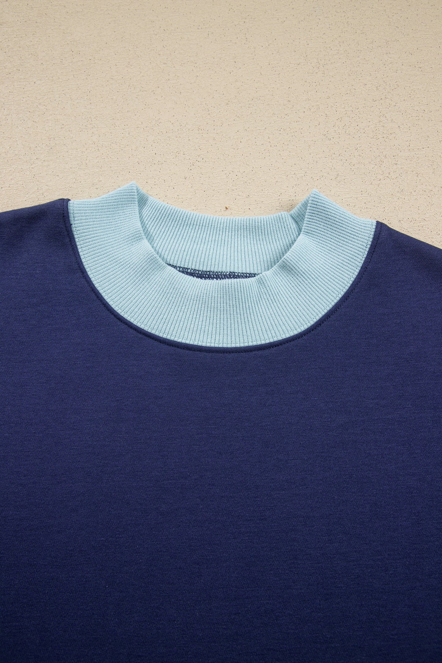 Coffee Colorblock Trim Crewneck Long Sleeve Pullover Sweatshirt