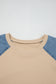 Beige Denim Color Block Patchwork Round Neck Tee