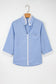 Beau Blue Lace Trim Patchwork Dotted Print Collared Denim Blouse