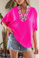 Black Dolman Half Sleeve Leopard Patchwork Trim V Neck Blouse
