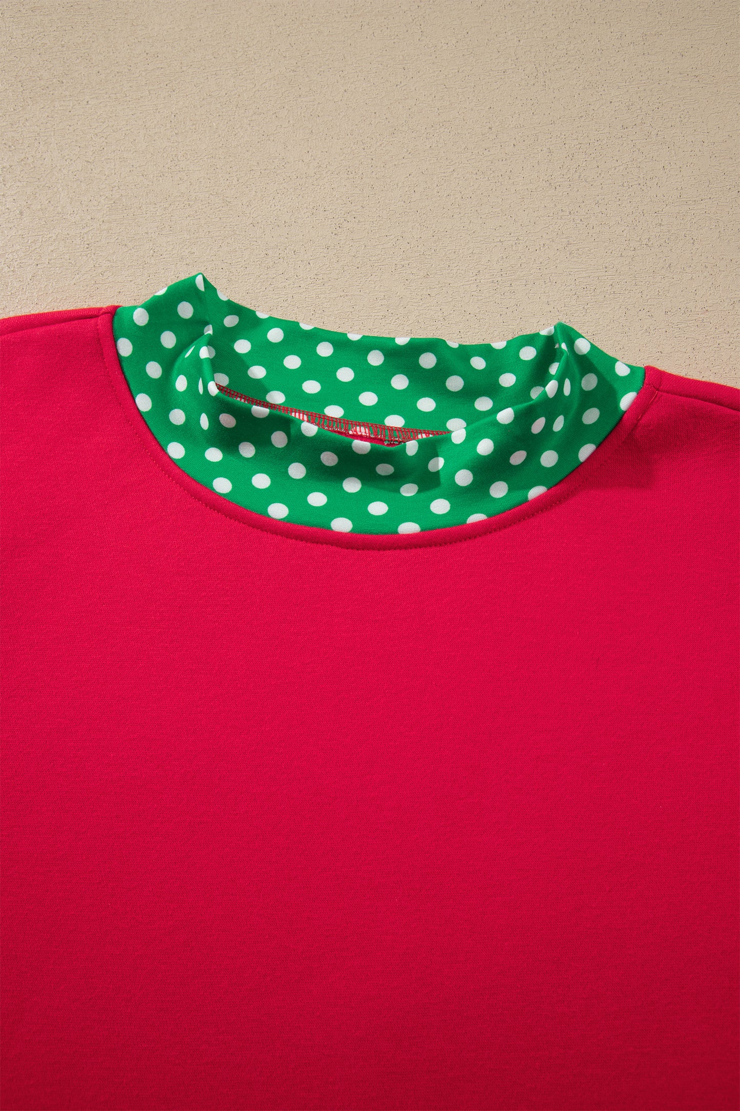 Brown Colorblock Polka Dot Contrast Trim Oversized Sweatshirt