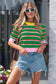 Green Stripe Colorblock Trim Half Sleeve Sweater Top