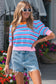Green Stripe Colorblock Trim Half Sleeve Sweater Top