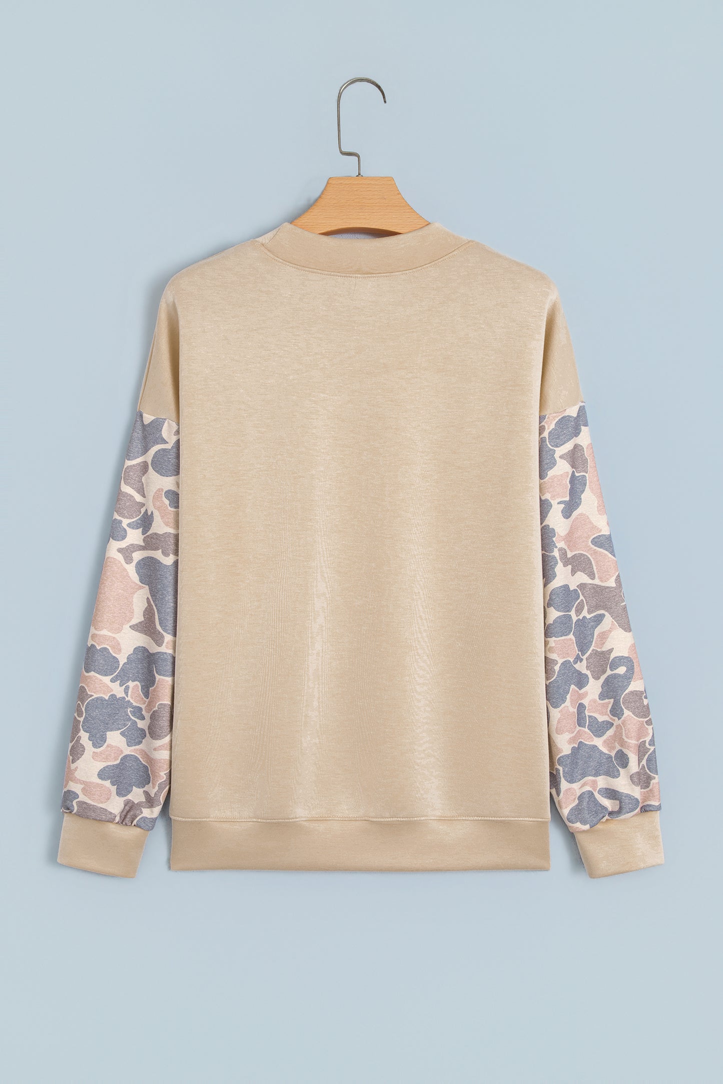 Beige Camouflage Sleeve Crewneck Baggy Pullover Sweatshirt