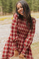 Red Plaid Print Smocked Puff Sleeve Mini Dress