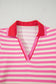Sachet Pink Stripe Print Contrast Collar Split Neck Flutter Sleeve Short Dress