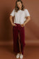Burgundy Corduroy Solid Color High Waist Wide Leg Pants