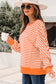Red Stripe Exposed Seam Drop Shoulder Casual Pullover Top