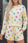 Sky Blue Polka Dot Print Drop Shoulder Pullover Drawstring Shorts Set