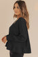 Casual Waffle Knit Notched V Neck Drop Shoulder Solid Sweatshirt