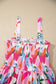 Pink Floral Print Adjustable Straps Smocked High Waist Sundress