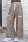 Gray Animal Print Wide Leg Terry Knit Pants