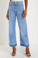 Dusk Blue Raw Hem Straight Leg Loose High Waist Jeans