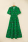 White Floral Print Split Neck Shirred High Waist Ruffle Hem Maxi Dress