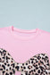 Pink Leopard Bow Embroidered Cotton Round Neck T Shirt