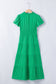 Clearly Aqua Solid Color V Neck Short Puff Sleeve High Waist Tiered Maxi Dress