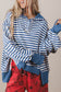 Brown Stripe Color Block Trim Raw Seam Split Hem Loose Pullover Sweatshirt