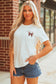 White Game Day Bowknot Embroidered Graphic Casual Tee