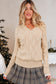 Smoke Gray Pearl Beaded Pointelle Knit V Neck Lace Patchwork Sleeve Sweater