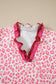 Pink Stripe Ruffled Trim V Neck Leopard Print Short Sleeve Blouse