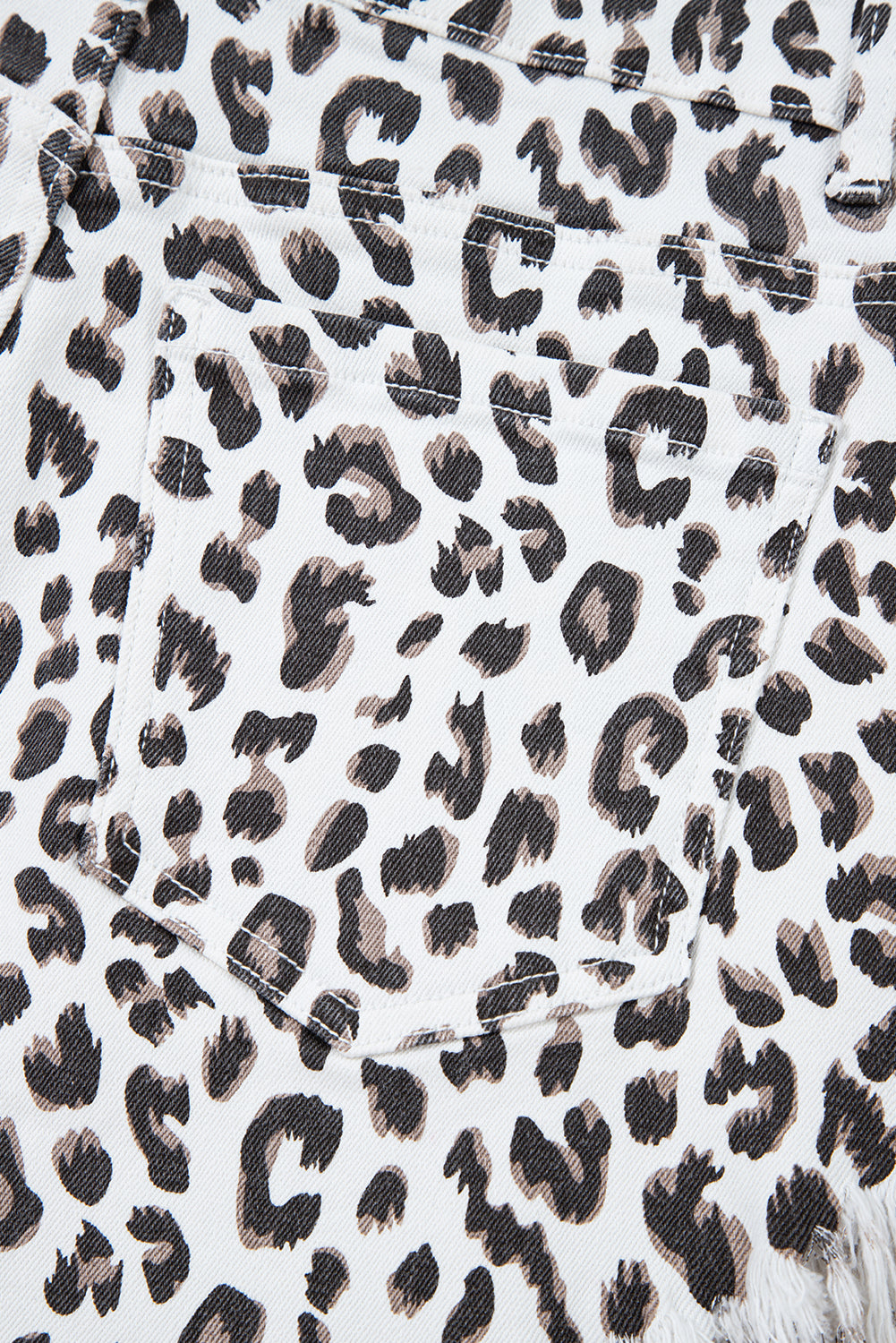 White Leopard Frayed Hem Denim Shorts