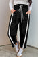 Bright Green Contrast Striped Smocked Waist Drawstring Cropped Casual Pants