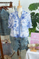 Blue Wild Animal Paradise Striped Detail V Neck Blouse