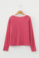 Racing Red Ribbed Texture Contrasted Lace Trim Button V Neck Long Sleeve Top