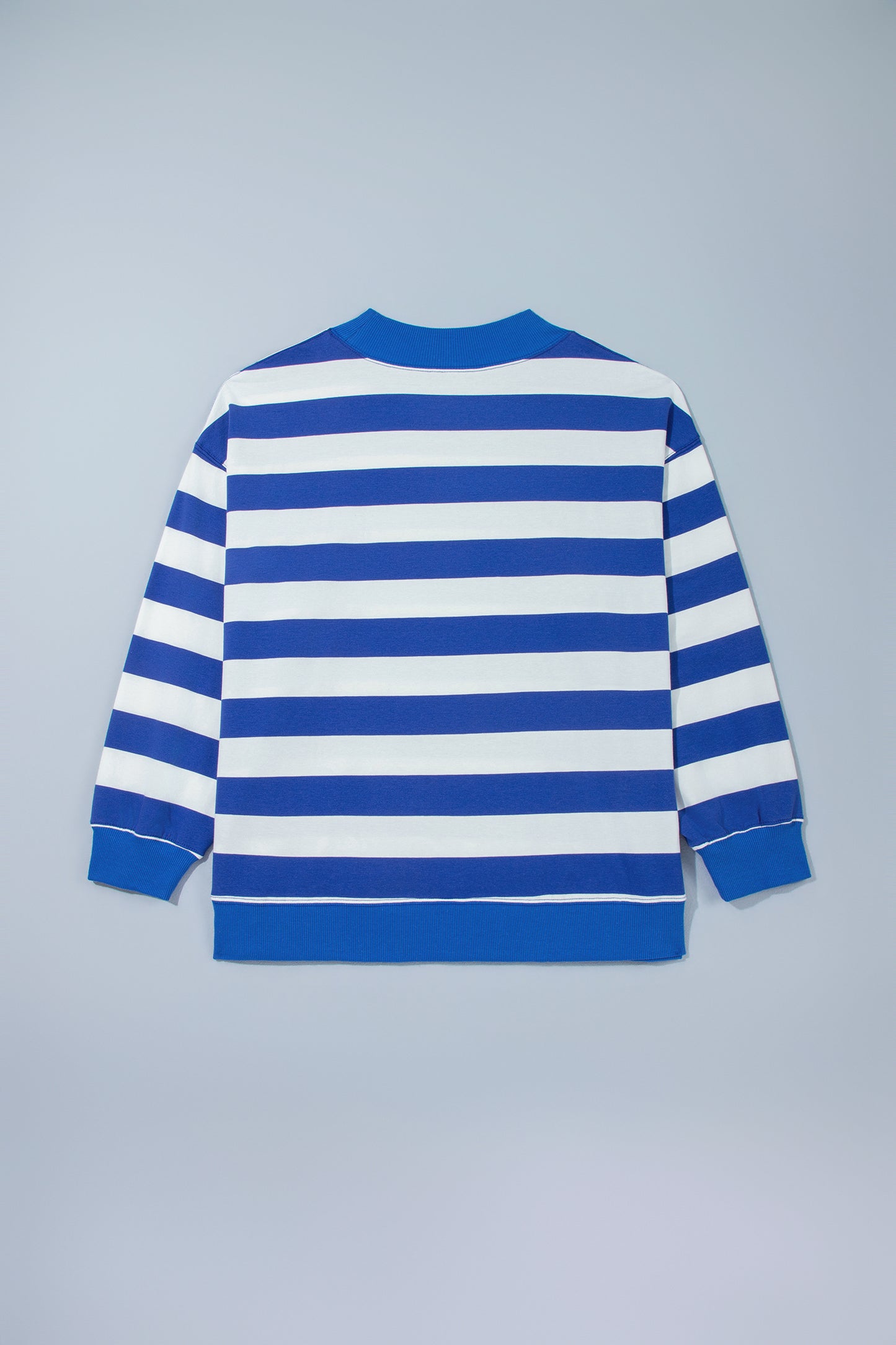 Orange Stripe Ribbed Trim Stand Neck Dropped Shoulder Plus Size Sweatshirt