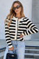 Black Stripe Chic Golden Button Cardigan Sweater