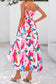 Pink Floral Print Adjustable Straps Smocked High Waist Sundress
