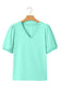 Bonbon Solid Color V Neck Short Puff Sleeve Blouse