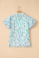 Green Floral Print Striped Detail Contrast V Neck Patchwork Flutter Sleeve Blouse