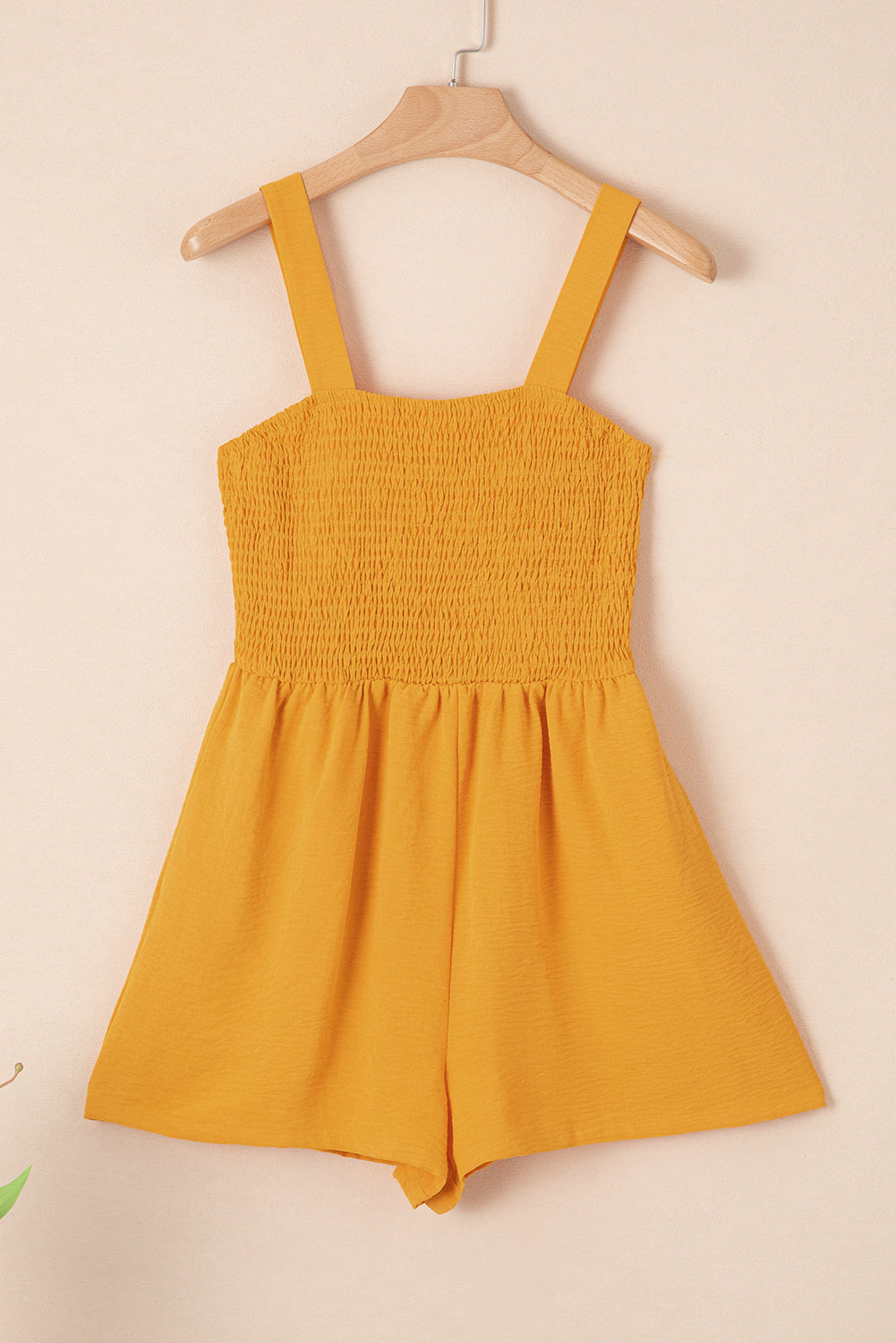 Green Casual Pocketed Smocked Sleeveless Romper