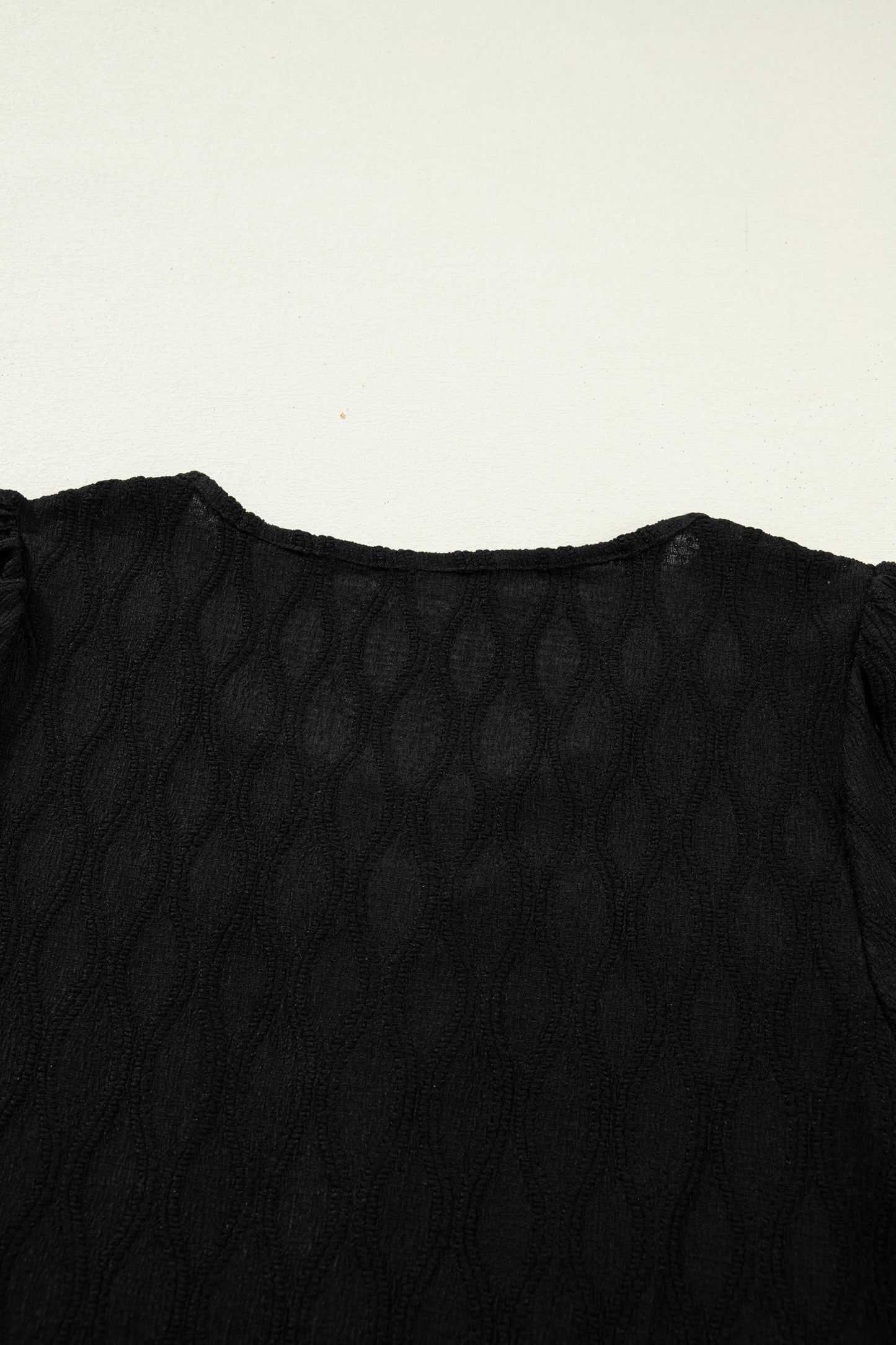 Beau Blue Solid Color Textured Notched Neck Puff Sleeve Blouse
