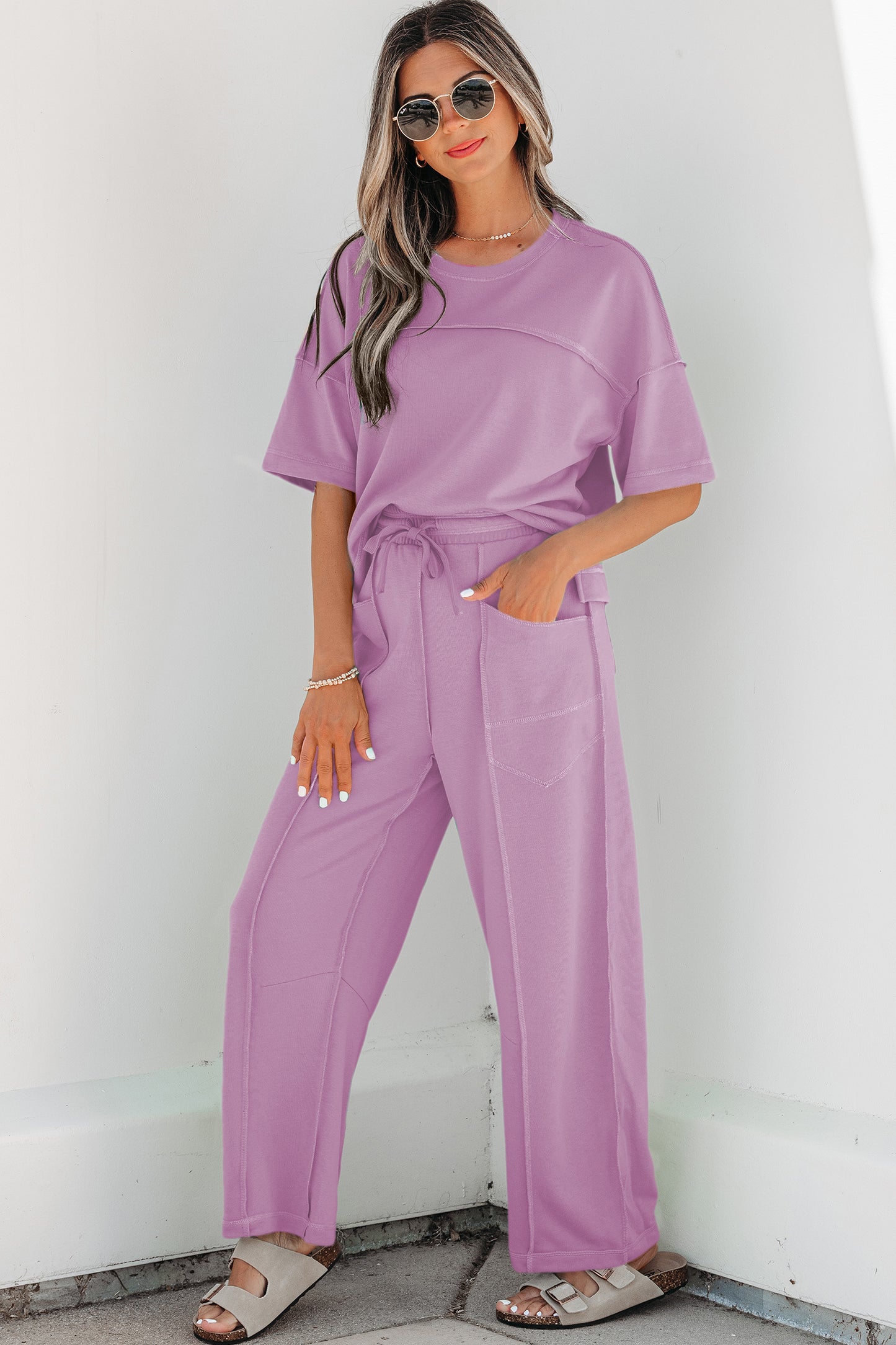 Sky Blue Drop Shoulder Boxy Tee and Barrel Pants Set