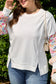 White Plus Size Exposed Seam Detail Contrast Dot Floral Patchwork Sleeve Sweatshirt