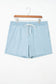 Sky Blue Stripe Plus Size Contrast Drawstring Elastic Waist Denim Shorts