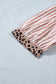 Pink Stripe Leopard Trim V Neck Button Down Half Sleeve Shirt